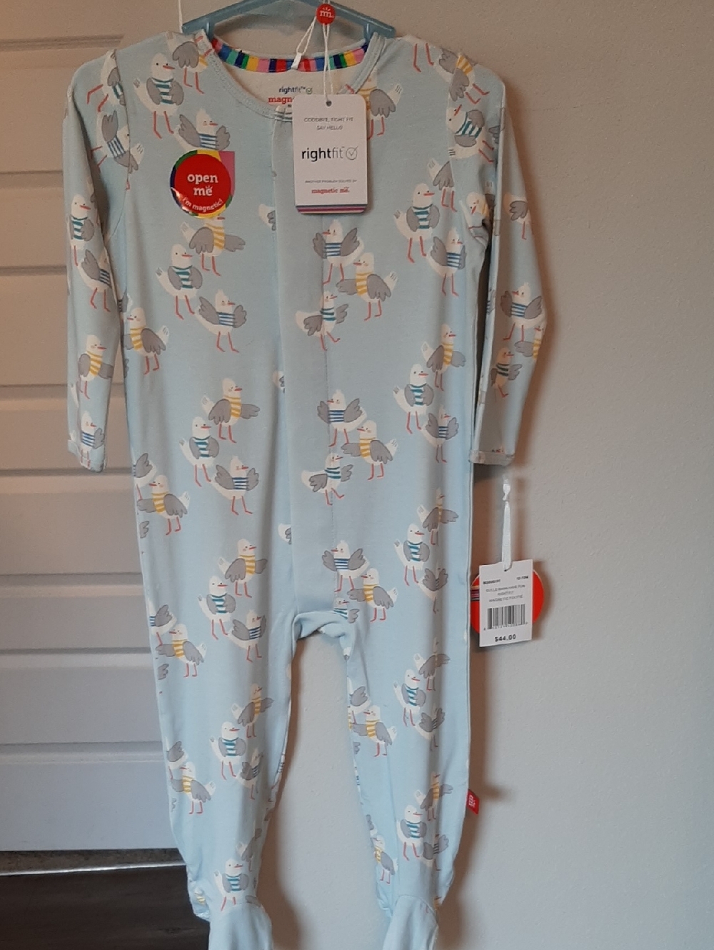Magnetic Me Light Blue Seagull Footed Pajamas with Rainbow Trim 12/18 Mths, SOFT